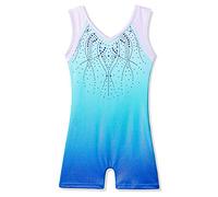 ZNYUNE Leotards for Girls Gymnastics with Shorts Unitards Colorful Fish Scale and Gradient Blue Print Biketards 154 Blue 120