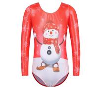 ZNYUNE Long Sleeve Gymnastics Leotard Printing Sparkle Dancing Athletic Leotard For Girls 263 RedSnowman 12A