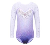 ZNYUNE Long Sleeve Gymnastics Leotard Printing Sparkle Dancing Athletic Leotard For Girls 268 LightPurple 4A