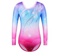 ZNYUNE Long Sleeve Gymnastics Leotard Printing Sparkle Dancing Athletic Leotard For Girls 281 PinkBlue 5A