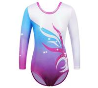 ZNYUNE Long Sleeve Gymnastics Leotard Printing Sparkle Dancing Athletic Leotard For Girls 353 BluePurple 8A