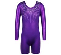 ZNYUNE One-pieceGirls Gymnastic Long Sleeve Leotards Sparkle Dancing Athletic Ballet Unitards for 3-12 Years B390 DarkPurple 110