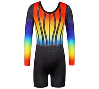 ZNYUNE One-pieceGirls Gymnastic Long Sleeve Leotards Sparkle Dancing Athletic Ballet Unitards for 3-12 Years B301 RainbowBlack 140