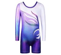 ZNYUNE One-pieceGirls Gymnastic Long Sleeve Leotards Sparkle Dancing Athletic Ballet Unitards for 3-12 Years B301 WhitePurple 150