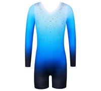ZNYUNE One-pieceGirls Gymnastic Long Sleeve Leotards Sparkle Dancing Athletic Ballet Unitards for 3-12 Years B389 GradientBlue 120