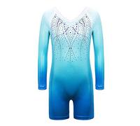 ZNYUNE One-pieceGirls Gymnastic Long Sleeve Leotards Sparkle Dancing Athletic Ballet Unitards for 3-12 Years GradientBlue 150