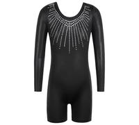 ZNYUNE One-pieceGirls Gymnastic Long Sleeve Leotards Sparkle Dancing Athletic Ballet Unitards for 3-12 Years B390 Black 150