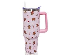 ZNYYZYBA 40 oz Christmas Tumbler with Handle and Straw, Stainless Steel Insulated Pink Gingerbread Tumbler 40 oz, Reusable Gingerbread Cup with Leak Proof Lid, Christmas Gifts for Women