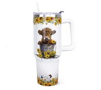 ZNYYZYBA 40 oz Tumbler With Handle and Straw, Highland Cow Tumbler With Leak Proof Lid, Reusable Stainless Steel Insulated Travel Coffee Mug, Gifts for Cow Lovers