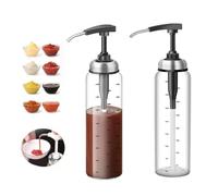 ZNZNANG 2PCS Sauce Pump Dispenser Glass, 17 oz Condiment Press Bottles- No Drip, Food Grade Pumps for Honey, Syrups, Oil, Condiments, Salad Dressings and More