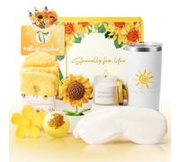 Zoaogo Sunflower Birthday Gifts for Women, 9 Pcs Valentine's Day Gift Get Well Soon Gift Baskets, Inspirational Sunflower Self Care Package Thank You Gift with Spa Gift Set, Crochet Flower & Insulated