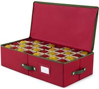 ZOBER Christmas Bauble Storage Box With Dividers - 64-Compartment - Underbed Xmas Ornament Storage Container with Zip Closure - Designed for Delicate Christmas Decorations & Baubles - Non-Woven