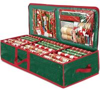 Zober Christmas Wrapping Paper Storage Bag with Interior Pockets - Fits 18-24 Rolls - Gift Wrap Organiser for Christmas Decorations Bows, Tags & Ribbons - Durable Tear Proof Wrapping Paper Storage Box
