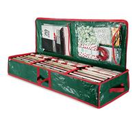 Zober Christmas Wrapping Paper Storage Bag with Interior Pockets - Fits 18-24 Rolls - Gift Wrap Organiser for Christmas Decorations Bows, Tags & Ribbons - Durable Tear Proof Wrapping Paper Storage Box