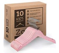 ZOBER High-Grade Wooden Childrens Hangers (10 Pack) Cute and Charming, Durable Baby Hangers / Nursery Coat Hangers - 32cm Wide - 360° Swivel Hook & Dress Notches - Toddler/Kids Hangers For