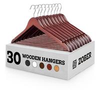 ZOBER High-Grade Wooden Hangers (30 Pack) - Premium Smooth Finish, Durable Wooden Coat Hanger/Clothes Hangers, 360° Hook & Dress Notches - Wood Suit Hangers with Non Slip Trouser Bar (Cherry)