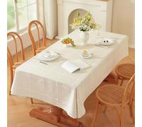 Zobesta Linen White Table Cloth Rectangle 53 x 98 Inch, Cotton Linen Tablecloth Rectangle Heavy Weight Farmhouse Soft Boho Tablecloth for Outdoor, Party, Holiday, Picnic, Dining