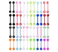 Zobnexts 48Pcs 14G Glow in Dark Acrylic Tongue Barbells Flexible Plastic Straight Tongue Piercing Jewelry for Women Candy Color Tongue Rings 16mm Bar, Acrylic, no gemstone