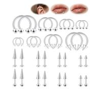 Zobnexts Lip Rings Vertical Labret Jewelry Monroe Spike Lip Barbell Horseshoe Rings Snake Bite Smiley Piercing Jewelry Snug Daith Rook Conch Tragus Helix Cartilage Earring for Women Men 32PCS 16G, 16g