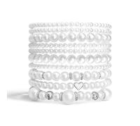 Zobnexts Pearls Bracelets for Women Simulated White Pearl Beaded Bracelet Stack Stackable Stretch Pearl Jewelry Set Multilayered Elastic Gold Pearls Bracelet Set for Prom Party Christmas Gift