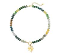 zocare Beaded Necklace for Women,Natural Gemstone Necklace for Women,Colorful Bead Choker Necklace Handmade Surfer Beach Necklace Trendy Jewelry for Women With Four Clover Charm