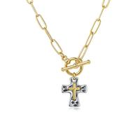 zocare Chunky Cross Necklace for Women,14K Gold Cross Pendant Charm Necklaces Vintage Choker Necklace Paperclip Chain Jewelry Non Tranish Jewelry Gift for Chrismas Mix Color