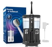 ZoCCee Electric Toothbrush with Water Flosser - Wireless Charging 3 in 1 Flossing Toothbrush - 500ML Professional Cordless Brush and Flosser in One - 5 Brush Modes & 3 Floss Speed (Black)