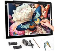 Zocelight A2 Light pad,7mm Ultra-Thin led Light Box,3 Levels Dimming/Stepless Dimming Light Table with 2 Clips and 12V 2A Adapter,Large Light Board for Diamond Painting,Drawing,Sketching,Tattoo