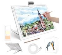 Zocelight Rechargeable A3 Diamond Art Light Board,Light Pad with Stand and Clip,3 Colors Stepless Dimmable and 6 Levels of Brightness Light Box for tracing,Diamond Painting,Drawing,Sketching(White)