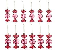 Zocipro 12 PCS Red and White Christmas Baubles Candy Ornaments, Plastic Glitter Sugar Candy Christmas Tree Decorations with Rope for Xmas Home Decor