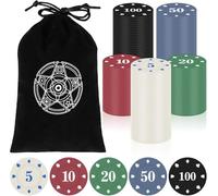 Zocipro 120Pcs Poker Chips, Plastic Tokens, Denomination Poker Chips Set, Plastic Learning Math Counting Chips for Children, Poker Game Night Party Supplies