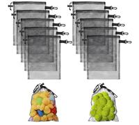 Zocipro 12Pcs Black Mesh Bags, Nylon Mesh Drawstring Bags with Cord Lock Closure for Collecting Shell Toys Balls Clothing, 11.8 x 7.9 Net Bag Mesh Laundry Bags for Travel, Gym Sports