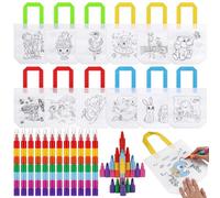 Zocipro 12Pcs DIY Graffiti Bags with 12 Stacking Crayons (7 Colors in 1), Kids Colouring Sets DIY Reusable Party Bags for Kids Birthday Christmas Gifts DIY Colour Bags
