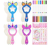 Zocipro 12Pcs Wooden Unicorn Mirror Crafts Kit for Kid, DIY Paint and Build Your Own Mini Princess Mirror, Girls Arts and Crafts Creative DIY Mirrors for Birthday Party Gifts