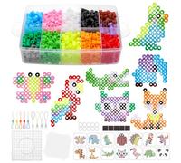 Zocipro 1300Pcs 10mm Fuse Beads Kit, 12 Colors Large Iron-on Beads Craft Kit, 14 Animal Patterns, Ironing Paper with Pegboard, Lanyards, Kids DIY Art Craft Toys Gifts