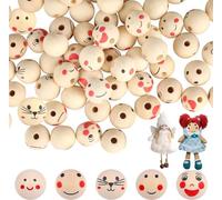 Zocipro 150Pcs Wooden Beads with Faces, 20mm Round Natural Wooden Beads, Handmade Wood Beads with 4.5mm Holes for DIY Crafts Bracelet Necklace Jewelry Making (5 Styles), Wooden Faces Beads