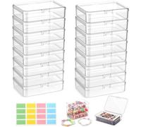 Zocipro 16Pcs Small Clear Plastic Storage Boxes with Lids - Stackable Rectangular Containers with Coloured Labels, for Playing Cards, Beads, Game Pieces, Jewellery and Craft Items