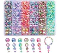 Zocipro 1890Pcs Pearl Beads for Jewellery Making, 4/6/8/10mm Imitation Mixed Gradient Round Beads with Hole for Bracelet Necklace Jewelry Crafts DIY Making (6 Colors)