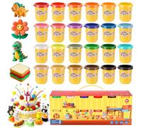 Zocipro 24 Tins Play Color Dough Modelling Set, 24 Colours Non-Toxic Plasticine Modelling Clay Kit for Kids, Multicolour Playdough, Coloured Clay Plasticine for Boys and Girls, 50g/Tins