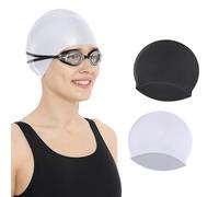 Zocipro 2Pcs Large Swimming Cap for Long Hair, Waterproof Silicone Swimming Hat, Non-Slip Adult Swim Cap for Women, Men, Dreadlocks, Weaves, Hair Extension, Braids, Curls, Afro