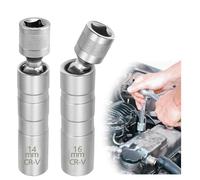 Zocipro 2Pcs Thin Wall Spark Plug Socket, 14mm&16mm Magnetic Spark Plug Socket Set, 3/8 Inch 12 Point Universal Joint Spark Plug Wrench, Car Repair Spark Plug Removal Tool