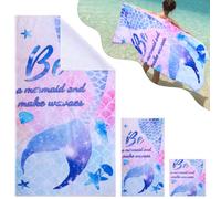 Zocipro 3 Pack Kids Beach Towel Set, 152x76cm Girls Mermaid Beach Towel Sand Free Towels with Towel&Hand Towel, Quick Dry Swimming Towels for Beach, Bath, Camping (3 Size)