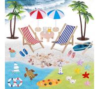 Zocipro 33Pcs Beach Micro Landscape, Miniature Beach Chair Mini Deck Chair Decorative, Mini Seashell Parasol Small Palm Tree Decorative Accessories for DIY Zen Garden Decoration Gift