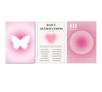 Zocipro 3Pcs Unframed Pink Aura Poster 30x21cm, Retro Gradient Wall Art Decor, Affirmation Canvas Print Wall Art Poster Decoration for Bedroom, Living Room, Bathroom