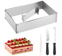 Zocipro 8 cm High Adjustable Rectangular Baking Frame Stainless Steel, 27 x 18 cm Rectangle Cake Ring Expandable to 52 x 33 cm with 1 Divider and 2 Spatulas for Cakes,Pies,Pizza,Party Decorating
