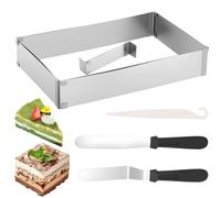Zocipro Adjustable Rectangular Baking Frame Stainless Steel, 5 cm High, 27 x 18 cm Rectangle Cake Ring Expandable to 52 x 33 cm with 1 Divider and 2 Spatulas for Cakes,Pies,Pizza,Party Decorating