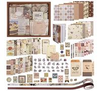 Zocipro Aesthetic Scrapbook Kit, 345Pcs Vintage Scrapbooking Journaling Supplies Kit with Stationery Journal Scrapbooking Supplies A6 Grid Notebook for Women Girls Gifts