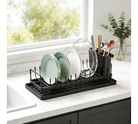 Zocipro Compact Dish Drying Rack for Kitchen Counter - Stainless Steel Dish Drainer with Silicone Drying Mat & Cutlery Holder, Space-Saving Sink Rack for Small Kitchens, Flats, Apartments & RVs
