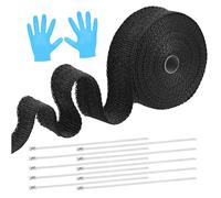 Zocipro Exhaust Wrap, 10M x 5cm Fiberglass Exhaust Heat Shield Tape with 10 Stainless Steel Ties & Gloves, Manifold Downpipe Exhaust Pipe Wrap Roll for Motorcycle Car (Black)