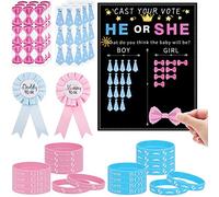 Zocipro Gender Reveal Decoration, 77Pcs Boy or Girl Voting Game Gender Reveal Games, Gender Reveal Stickers Bracelets for Gender Reveal Guess Game Party Decoration